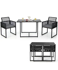 3 Pieces Outdoor Dining Set with Folding Backrest and Seat Cushions