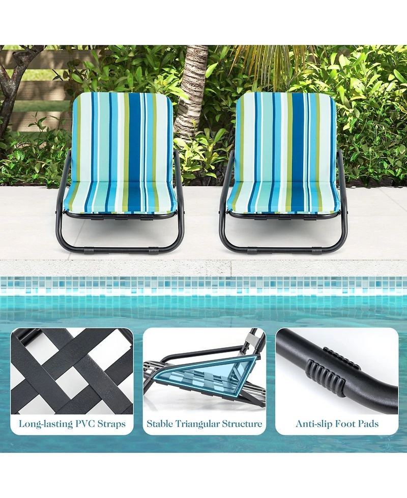 Gouun 2 Pack Low Folding Beach Chairs for Adults with Cushion