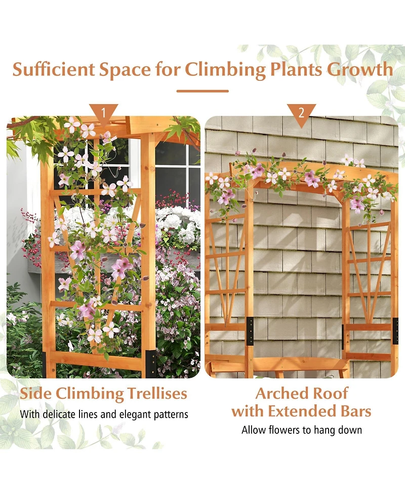 Gouun 6.2 Feet Tall Patio Garden Arbor with Pergola and 2-Seat Bench for Garden Lawn Backyard Decoration