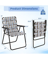 Gouun 2 Pieces Folding Beach Chair Camping Lawn Webbing Chair-Cofee
