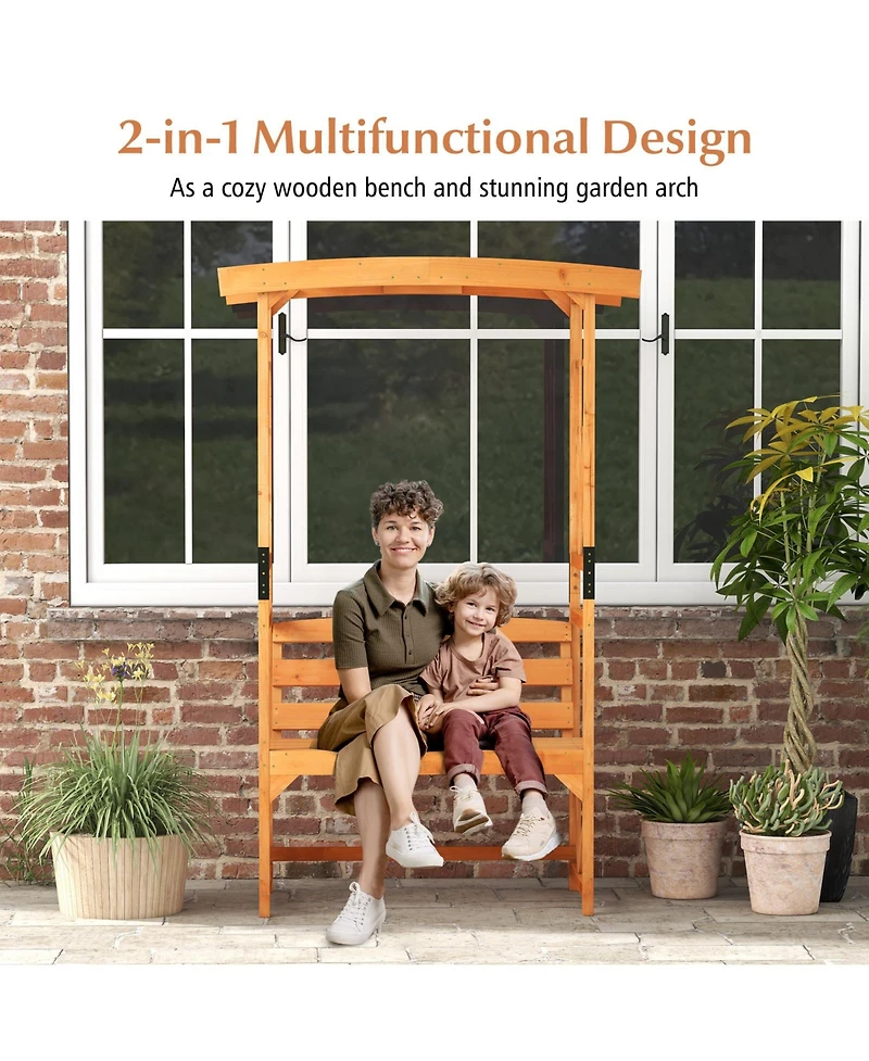 Gouun 6.2 Feet Tall Patio Garden Arbor with Pergola and 2-Seat Bench for Garden Lawn Backyard Decoration