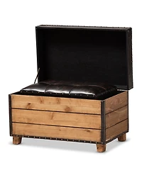 Baxton Studio Marelli Rustic Dark Brown Faux Leather Upholstered 2-Piece Wood Storage Trunk Ottoman Set