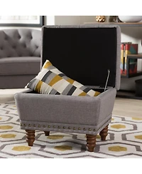 Baxton Studio Annabelle Modern and Contemporary Light Grey Fabric Upholstered Walnut Wood Finished Button-Tufted Storage Ottoman