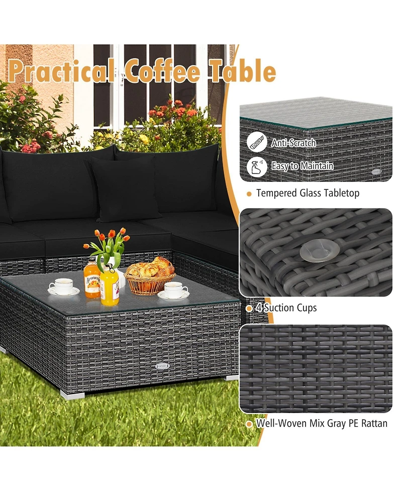 7 Pieces Patio Rattan Furniture Set with Sectional Sofa Cushioned