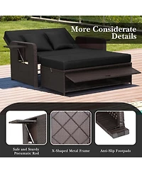 Patio Rattan Daybed with 4-Level Adjustable Backrest and Retractable Side Tray