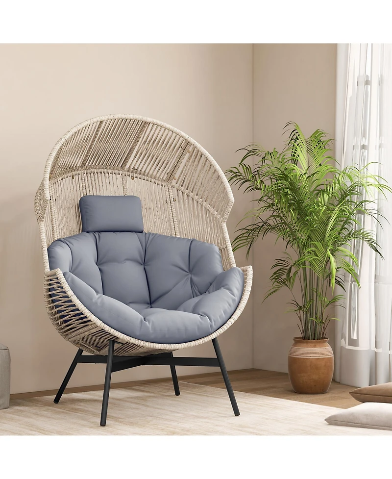 Gouun Wicker Oversized Egg Style Chair with Cushions and Headrest