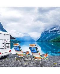 Gouun 2 Packs 5-Position Outdoor Folding Backpack Beach Table Chair Reclining Chair Set