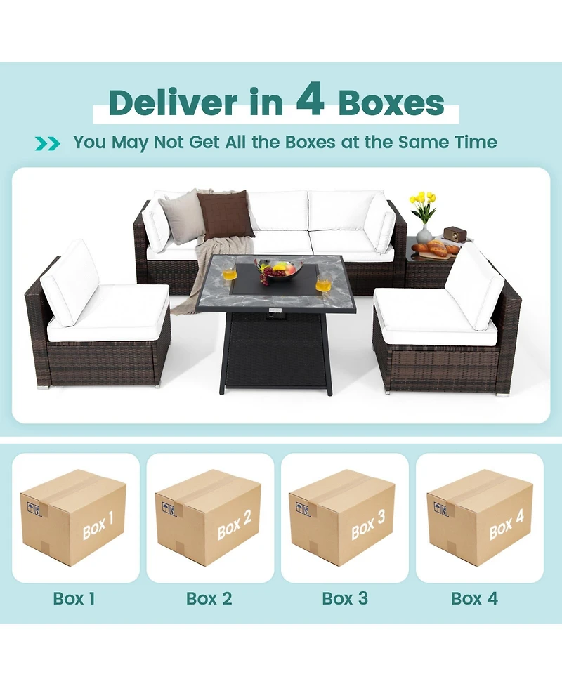 7 Pieces Patio Furniture Set with 35 Inches 50000 Btu Propane Gas Fire Pit Table and Waterproof Cover for Firpit