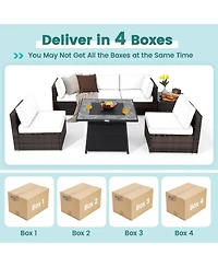 7 Pieces Patio Furniture Set with 35 Inches 50000 Btu Propane Gas Fire Pit Table and Waterproof Cover for Firpit