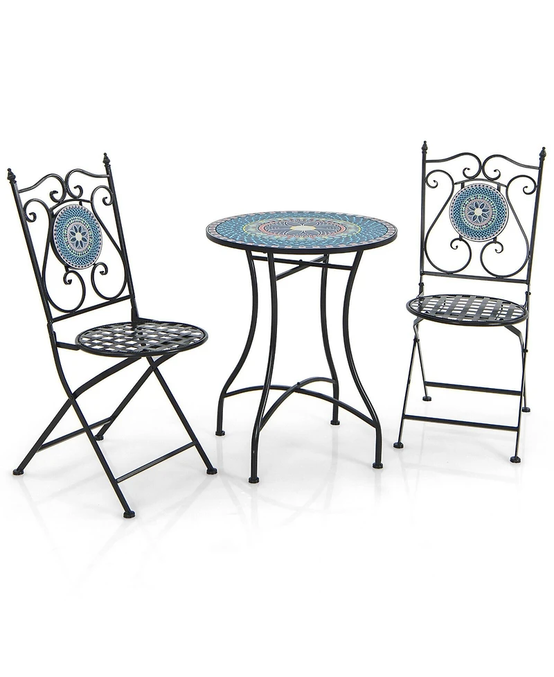 Gouun 3 Piece Patio Bistro Set with Mosaic Pattern