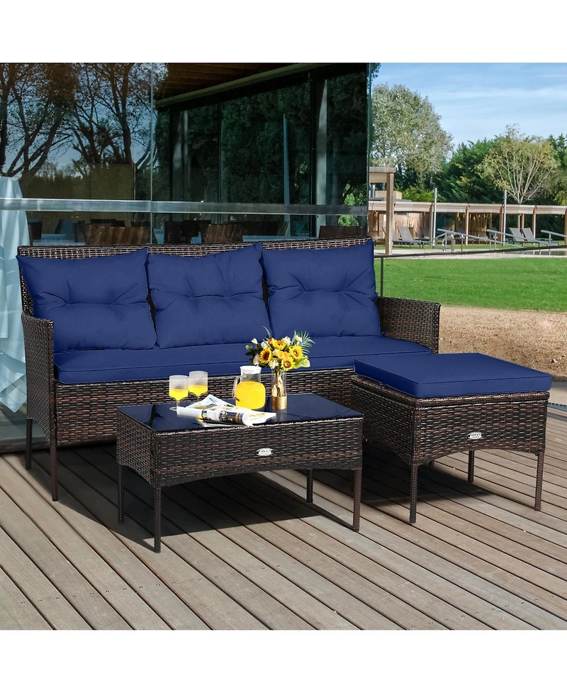 Gouun 3 Pieces Patio Furniture Sectional Set with 5 Cozy Cushions