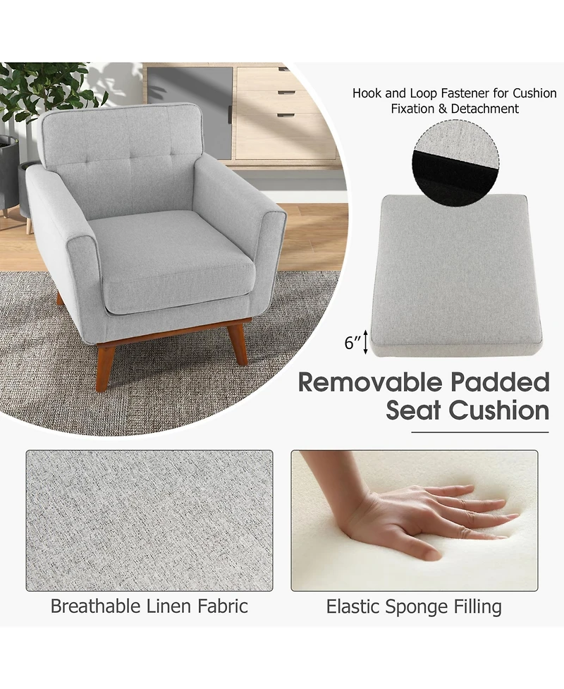 Gouun Modern Accent Chair Upholstered Linen Fabric Armchair with Removable Padded Seat Cushion