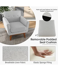 Gouun Modern Accent Chair Upholstered Linen Fabric Armchair with Removable Padded Seat Cushion