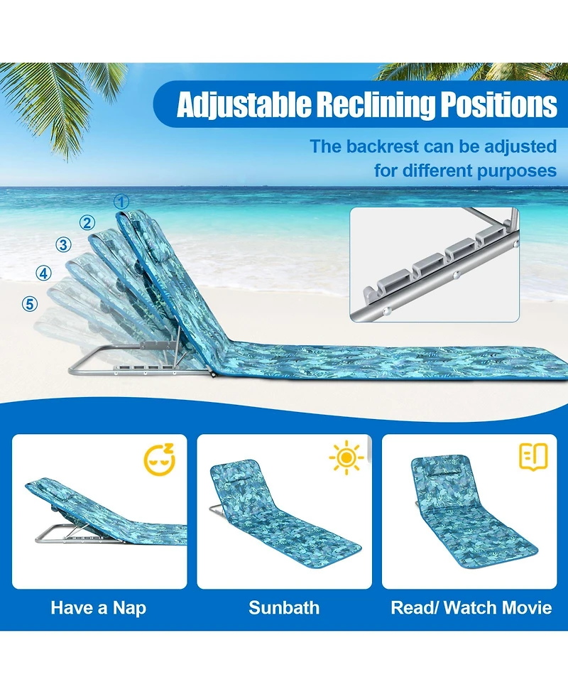 Gouun 3 Pieces Beach Lounge Chair Mat Set 2 Adjustable Lounge Chairs with Table Stripe