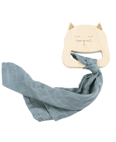 GooseWaddle Wooden Bunny Teether With Gray Blankie