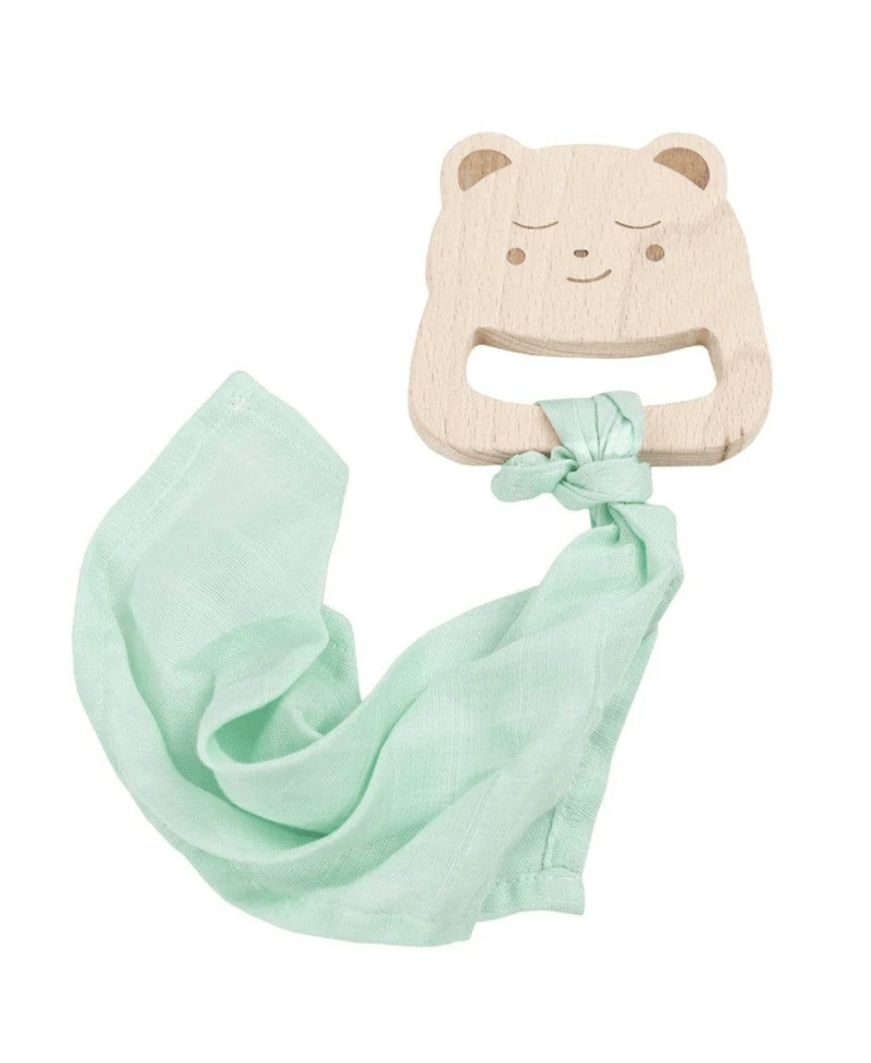 GooseWaddle Bear and Mint Wooden Teether & Blankie