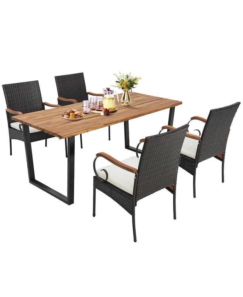 Gouun 5 Pieces Patio Rattan Dining Set with Umbrella Hole for Poolside Backyard