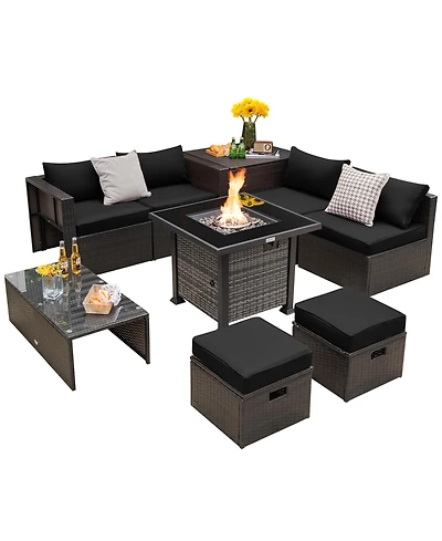 Outdoor 9 Pieces Patio Furniture Set with 50 000 Btu Propane Fire Pit Table