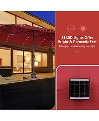 11 Pieces Patio Dining Set with 15 Feet Double-Sided Patio Umbrella Base Included-Wine