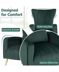 Gouun Velvet Upholstered Wingback Chair with Lumbar Pillow and Metal Legs