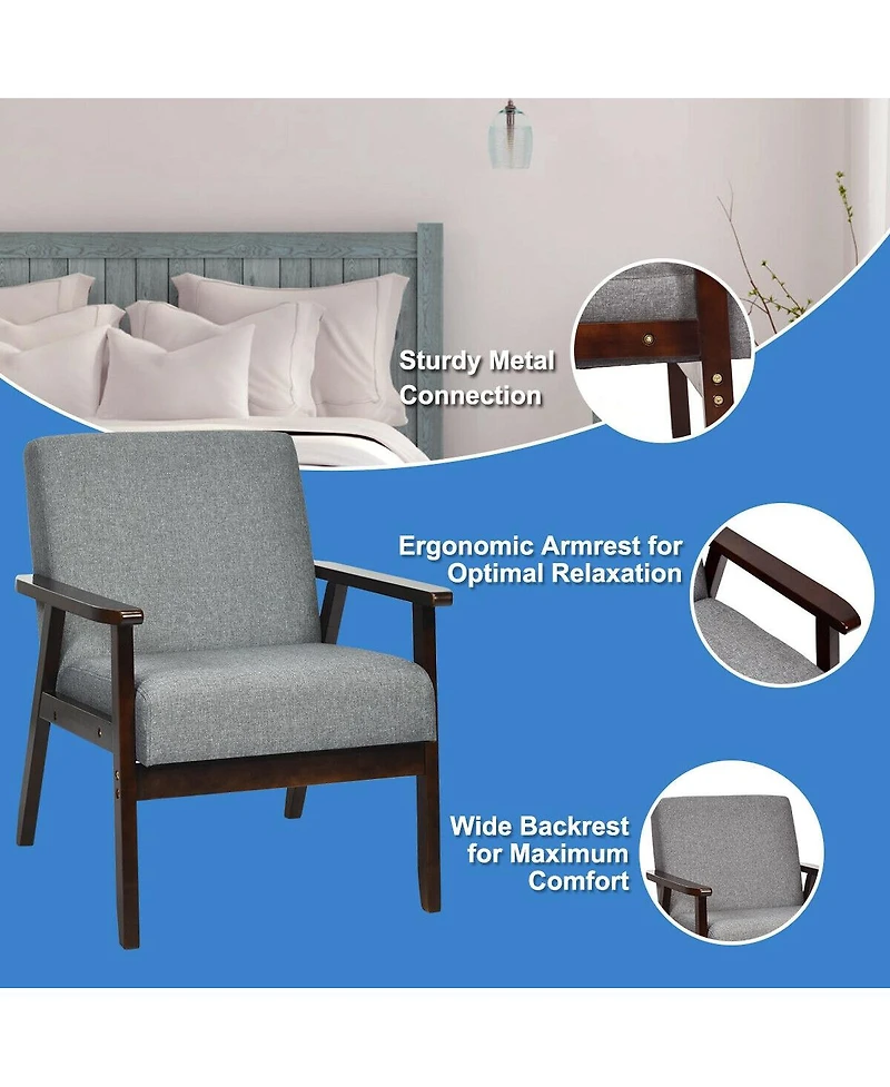 Gouun Solid Rubber Wood Fabric Accent Armchair