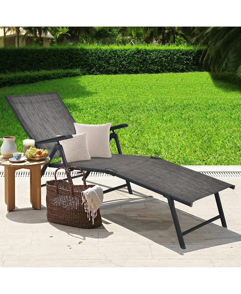 Gouun Patio Foldable Chaise Lounge Chair with Backrest and Footrest