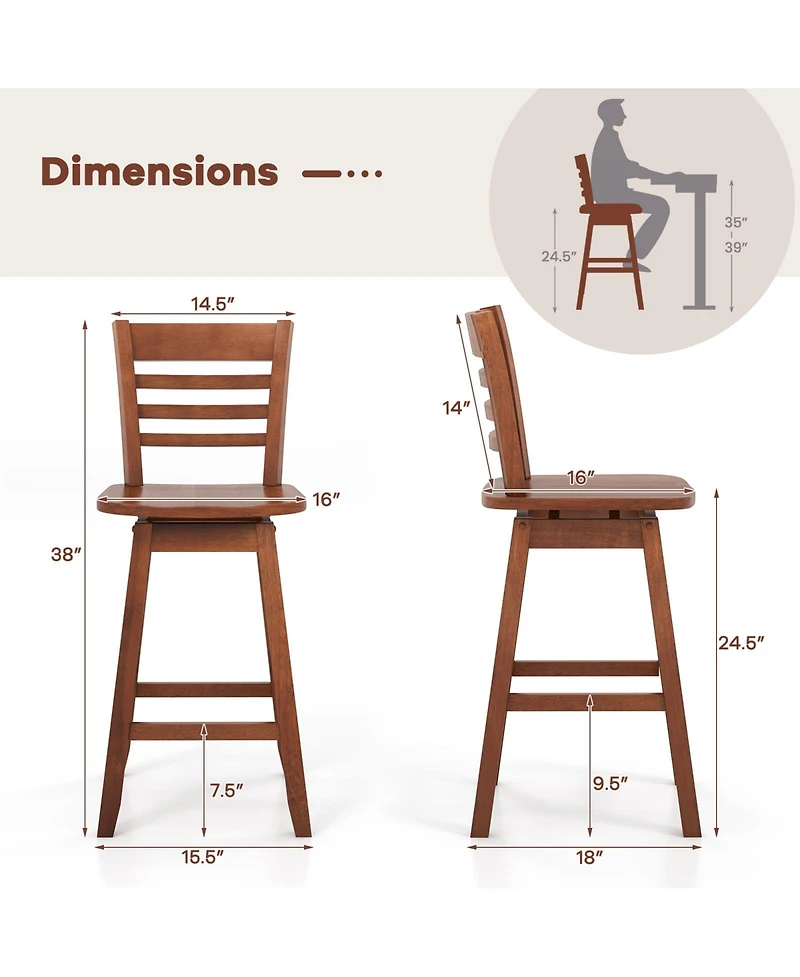 Gouun Counter Height Barstools Set of 2 with Footrest for Kitchen Island Bar