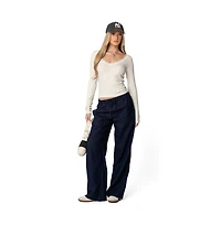 Edikted Womens Mel Lace Trim V Neck Top