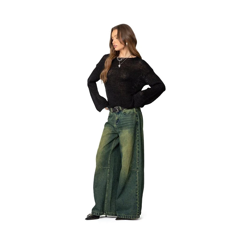 Edikted Womens Shawn Washed Low Rise Jeans