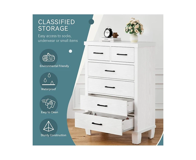 6 Drawer Dresser for Bedroom, Modern Chest of Drawers, 31.5 Inch Wide Storage Cabinet with Sturdy Legs, Tall Dresser Storage Tower for Closet Bedroom