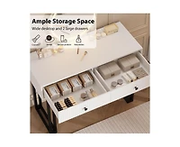 gaomon Vanity Desk with Mirror and Lights, Small Makeup Vanity with 2 Drawers, Modern Vanity Organizer with 3 Color Lights Adjustable Brightness
