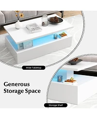 Gymax Led Coffee Table 2-Tier High Glossy with Adjustable Light & Remote Control White