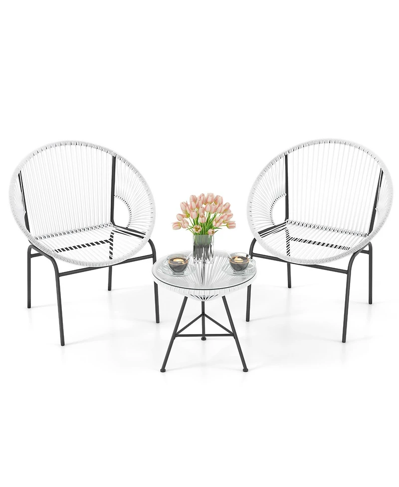 Gouun 3 Pieces Patio Acapulco Furniture Bistro Set with Glass Table