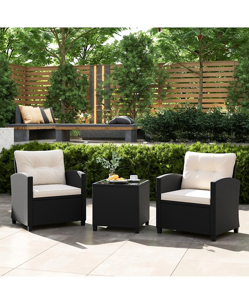 Gouun 3 Pieces Patio Furniture Set with Tempered Glass Table