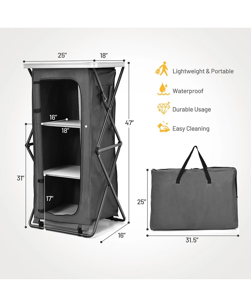 Gouun Folding Camping Storage Cabinet with 3 Shelves and Carry Bag