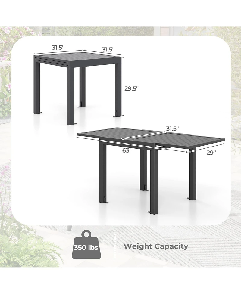 Gouun Expandable Patio Dining Table for 4-6 People