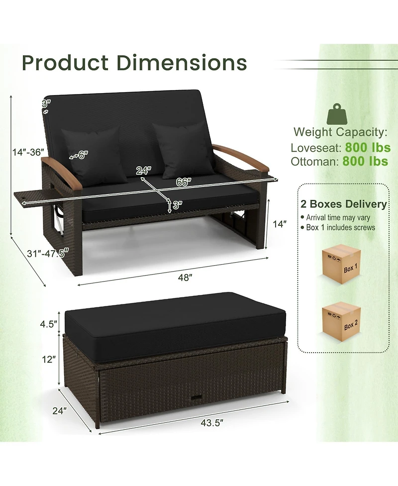 Outdoor Wicker Daybed with Folding Panels and Storage Ottoman