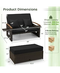 Outdoor Wicker Daybed with Folding Panels and Storage Ottoman