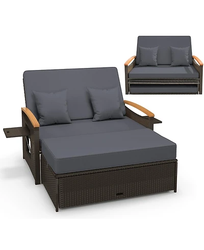 Outdoor Wicker Daybed with Folding Panels and Storage Ottoman