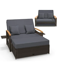 Outdoor Wicker Daybed with Folding Panels and Storage Ottoman