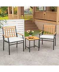 Gouun 3 Pieces Outdoor Furniture Set Acacia Wood Patio Conversation Set with Cushions