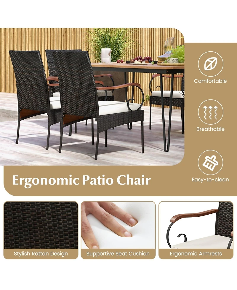 Gouun 7 Pieces Patio Dining Set with Rattan Armchairs Soft Cushions 2" Umbrella Hole