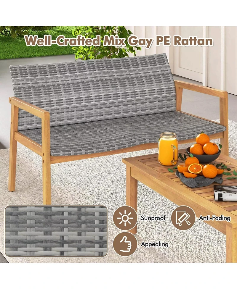 Gouun 4-Piece Patio Furniture Set with Loveseat Single Chairs and Table