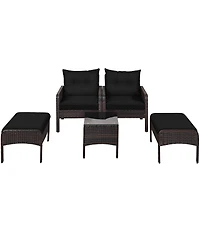 Gouun 5 Pieces Patio Rattan Sofa Ottoman Furniture Set with Cushions