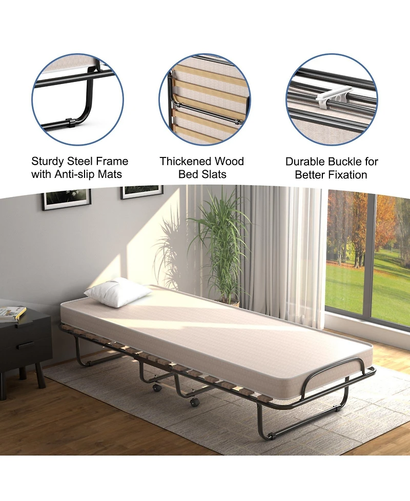 Gouun Portable Folding Bed with Memory Foam Mattress and Sturdy Metal Frame