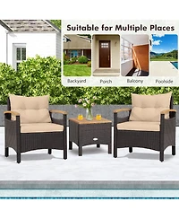 3 Pieces Patio Rattan Furniture Set with Removable Cushions