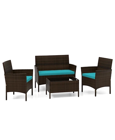 Gouun 4 Piece Patio Rattan Conversation Set with Cozy Seat Cushions