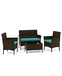 Gouun 4 Piece Patio Rattan Conversation Set with Cozy Seat Cushions