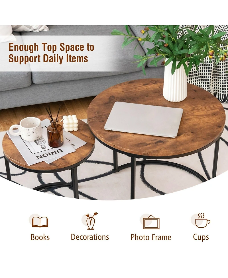 Gouun Set of 2 Modern Round Stacking Nesting Tables for Living Room