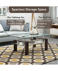 Gouun Rectangle Glass Table with Metal Legs